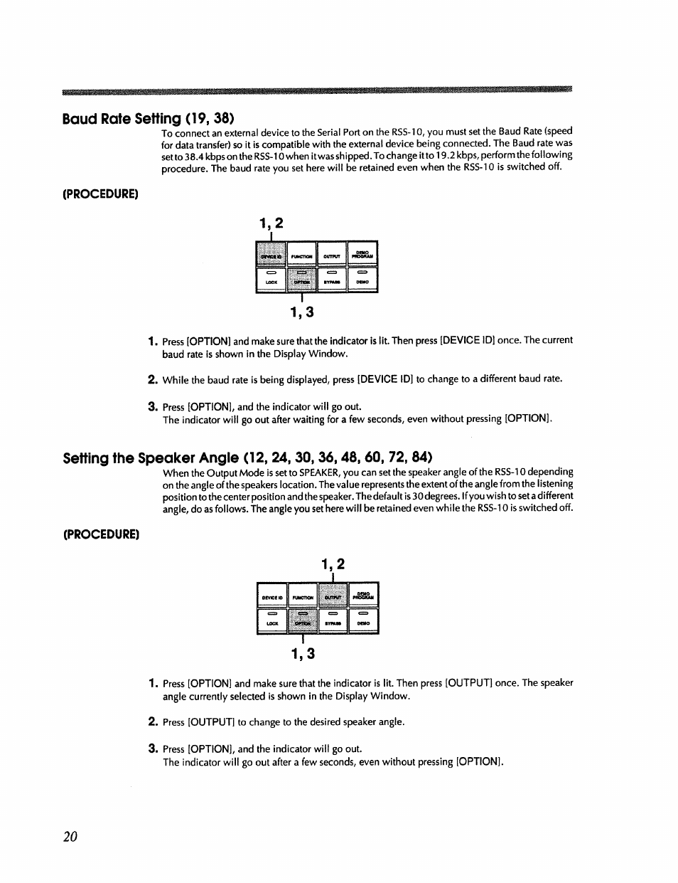 Baud rate setting (19,38) | Roland RSS-10 User Manual | Page 20 / 44