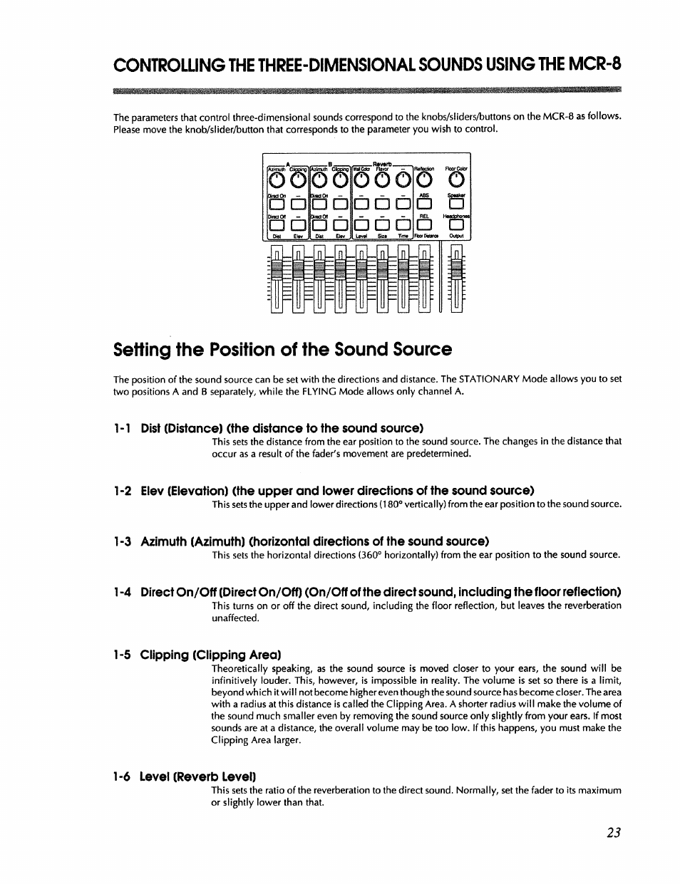 1 -5 clipping (clipping area), 6 level (reverb level), O o o | И lp p=p = — i, Setting the position of the sound source | Roland RSS-10 User Manual | Page 23 / 44