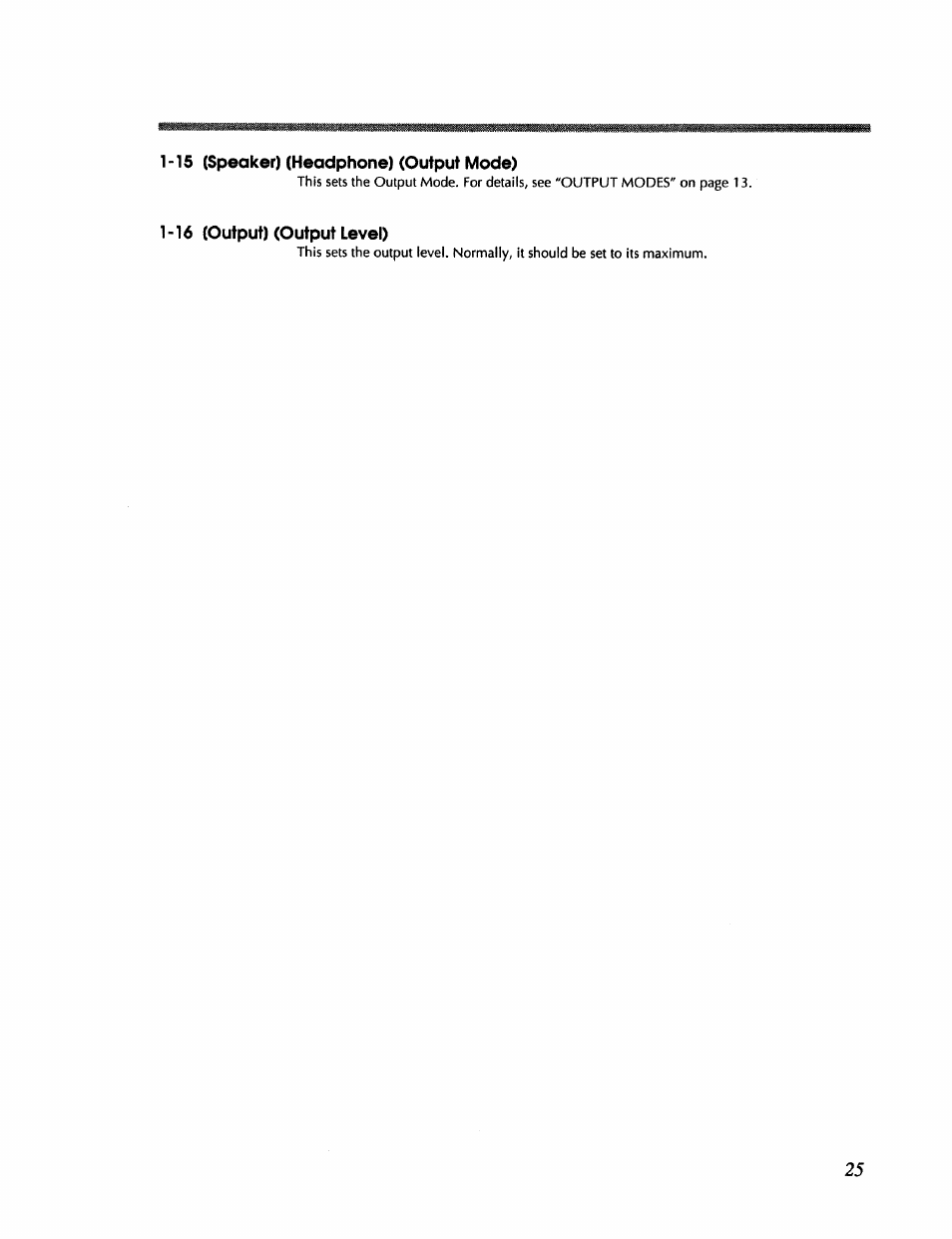 15 (speaker) (headphone) (output mode), 16 (output) (output level) | Roland RSS-10 User Manual | Page 25 / 44