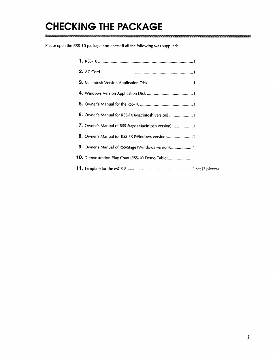 Checking the package | Roland RSS-10 User Manual | Page 3 / 44