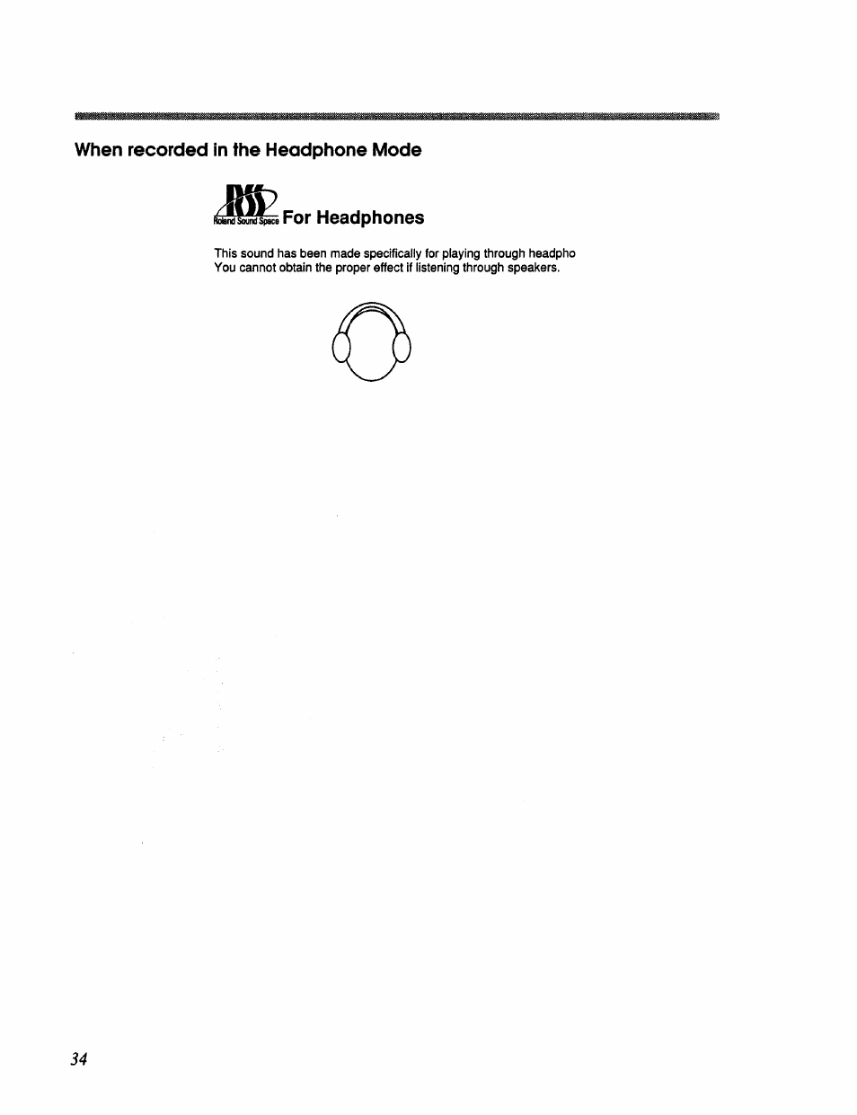 When recorded in the headphone mode, Ussisssu» for headphones, When recorded in the headphones mode | Roland RSS-10 User Manual | Page 34 / 44