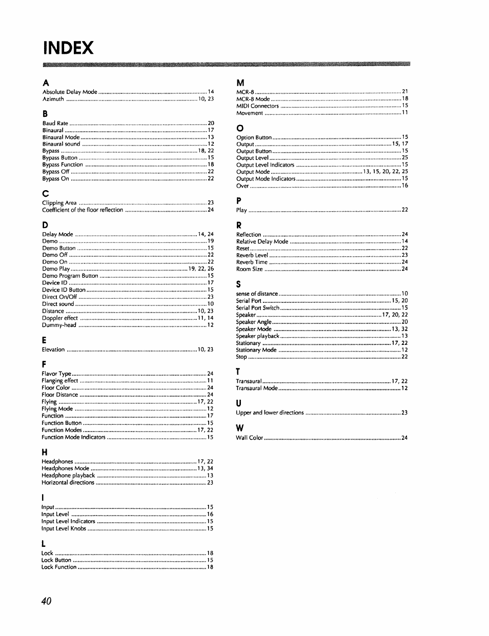 Index | Roland RSS-10 User Manual | Page 40 / 44