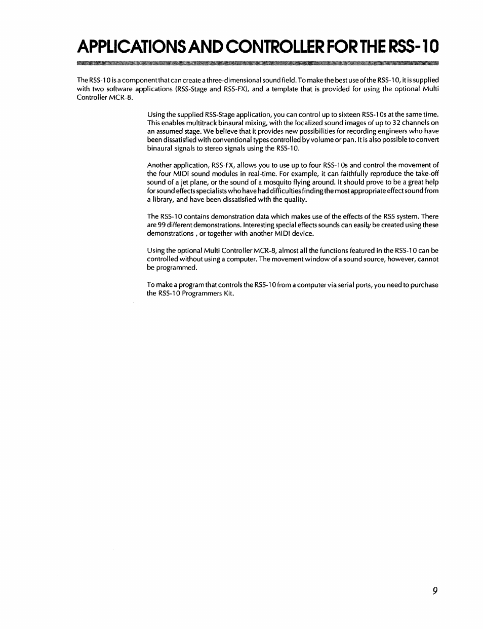 Applications and controller for the rss-10, Applications and controllers for the rss-10 | Roland RSS-10 User Manual | Page 9 / 44