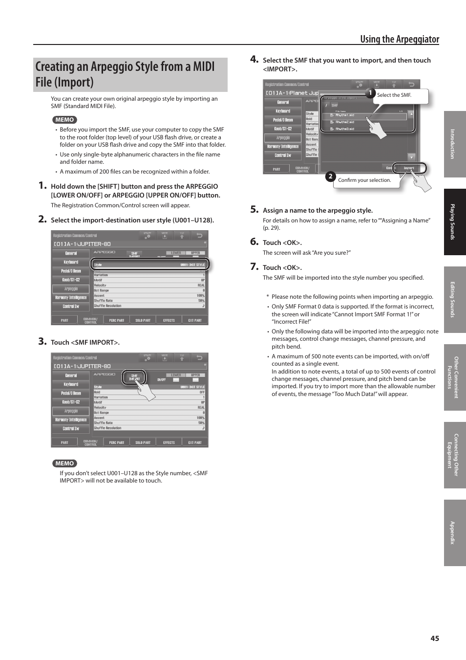 Using the arpeggiator | Roland Jupiter 80 User Manual | Page 45 / 108