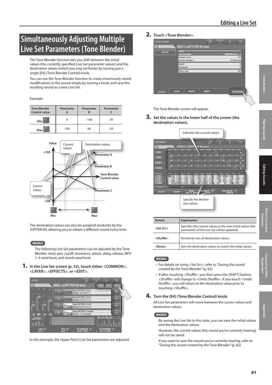 P. 61, Editing a live set | Roland Jupiter 80 User Manual | Page 61 / 108