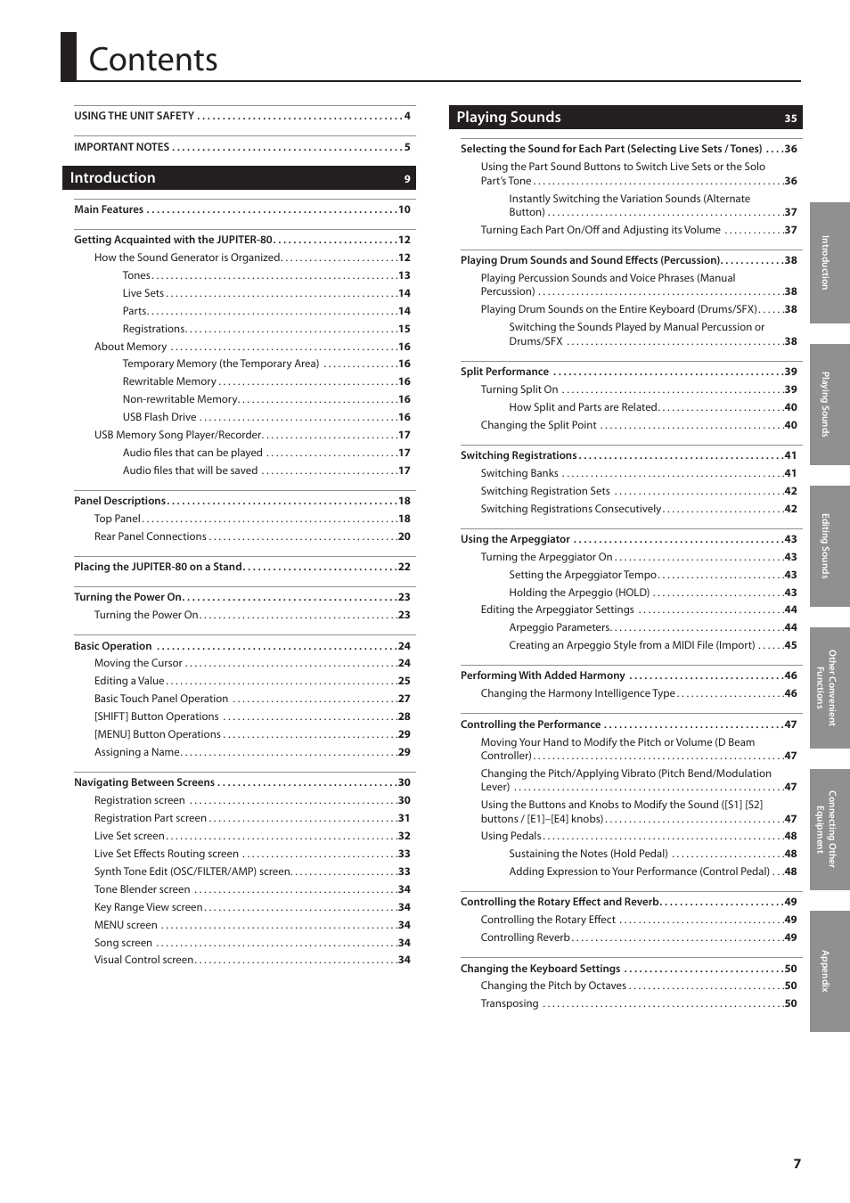 Roland Jupiter 80 User Manual | Page 7 / 108