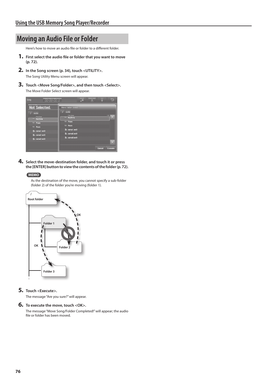 Moving an audio file or folder | Roland Jupiter 80 User Manual | Page 76 / 108