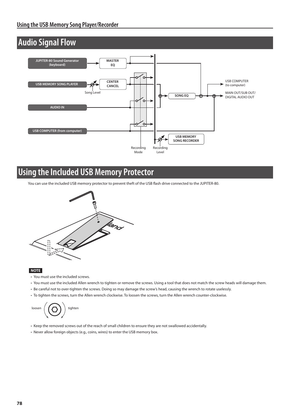 P. 78), Audio signal flow | Roland Jupiter 80 User Manual | Page 78 / 108