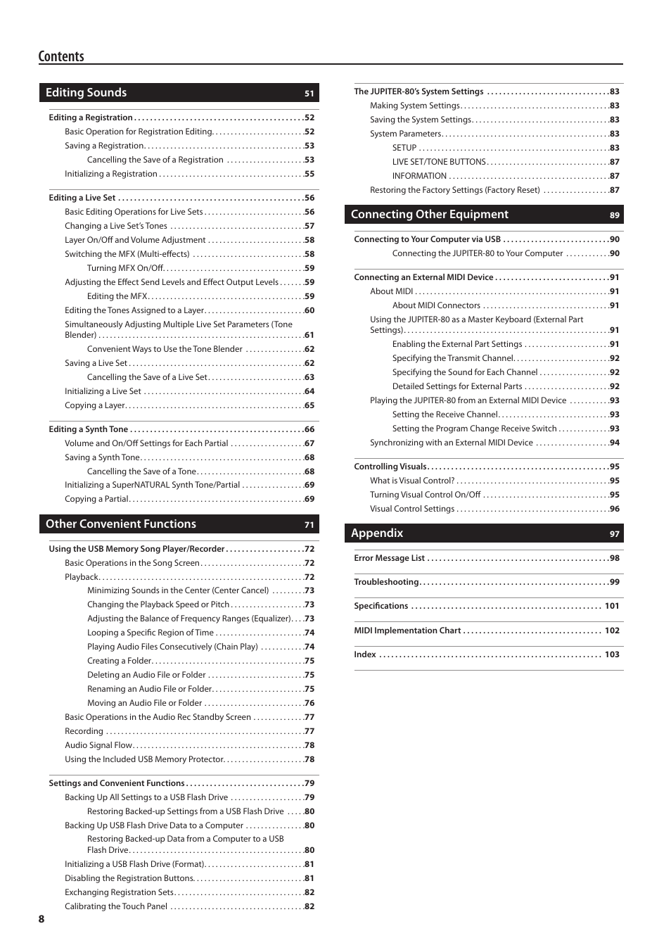 Roland Jupiter 80 User Manual | Page 8 / 108