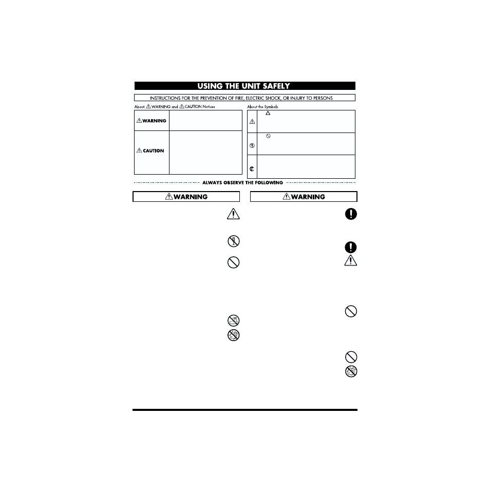 Using the unit safely | Roland PC-70 User Manual | Page 3 / 28