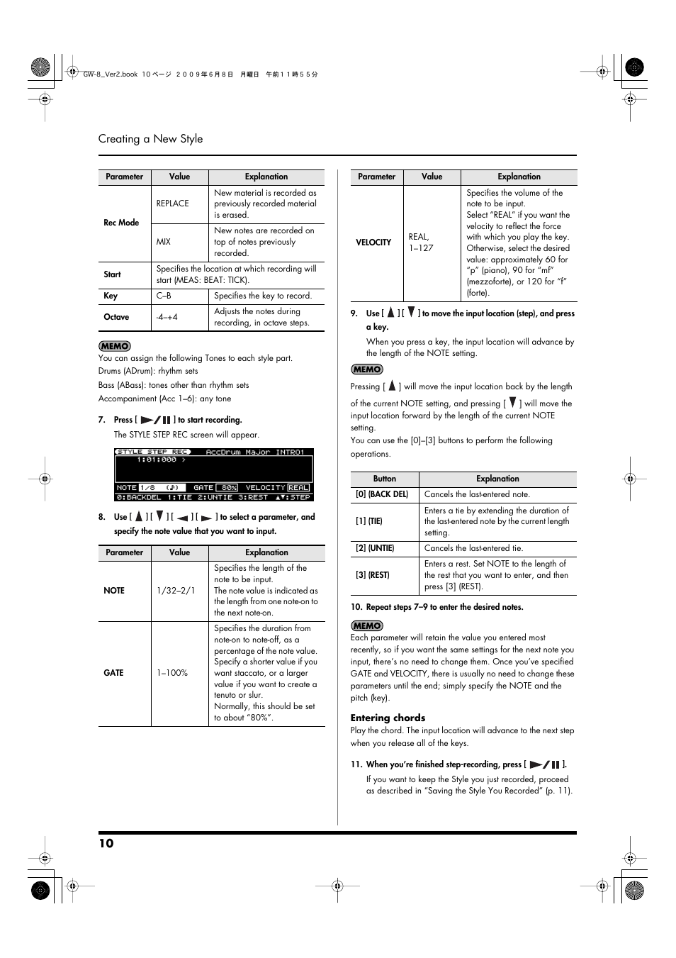 10 creating a new style | Roland WORKSTATION GW-8 User Manual | Page 10 / 48