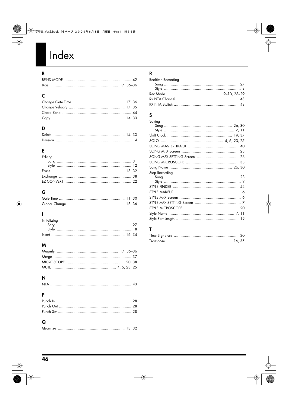 Index | Roland WORKSTATION GW-8 User Manual | Page 46 / 48