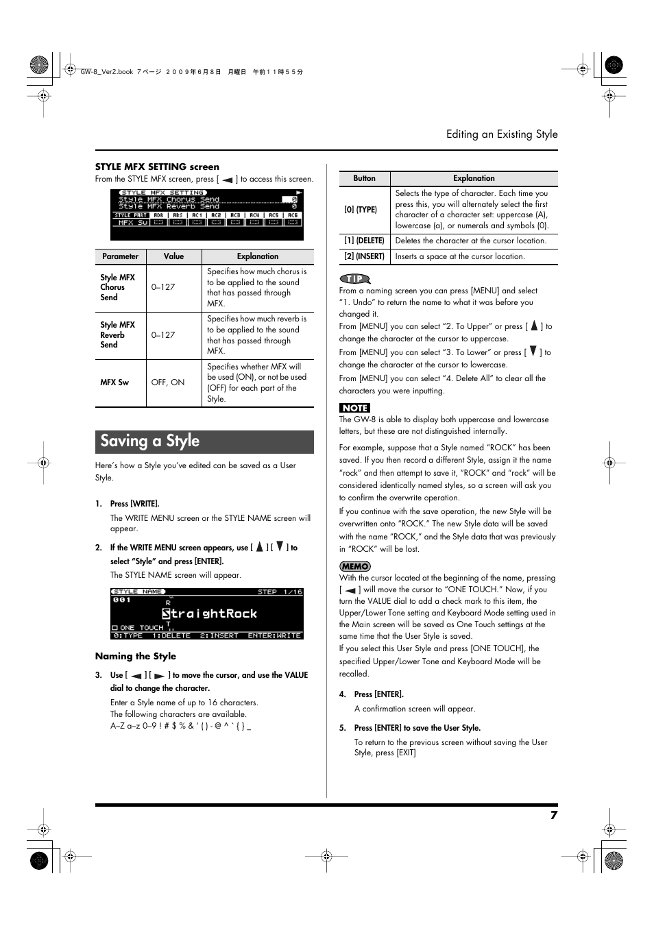 Saving a style, 7 editing an existing style | Roland WORKSTATION GW-8 User Manual | Page 7 / 48