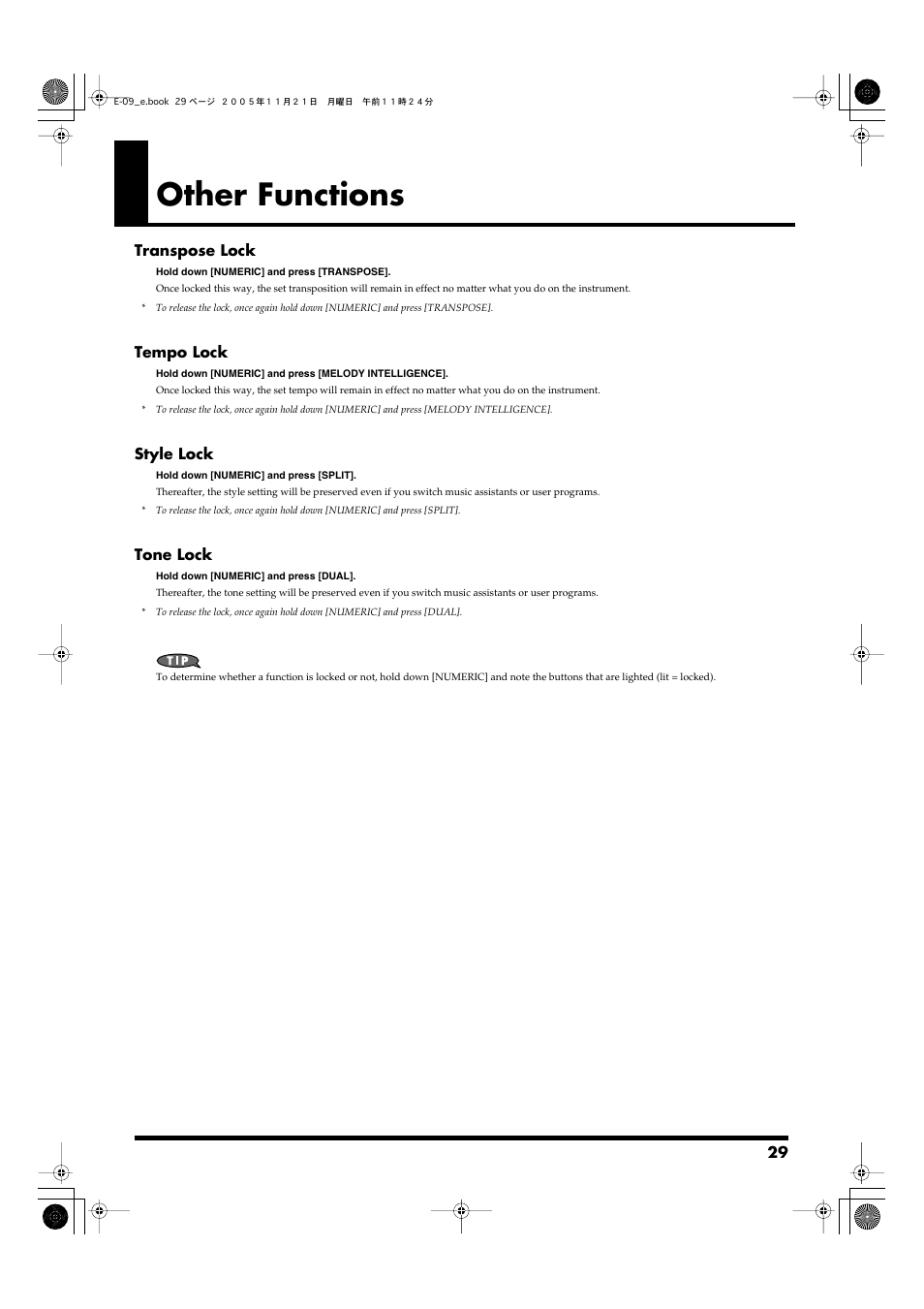 Other functions | Roland E-09 User Manual | Page 29 / 52