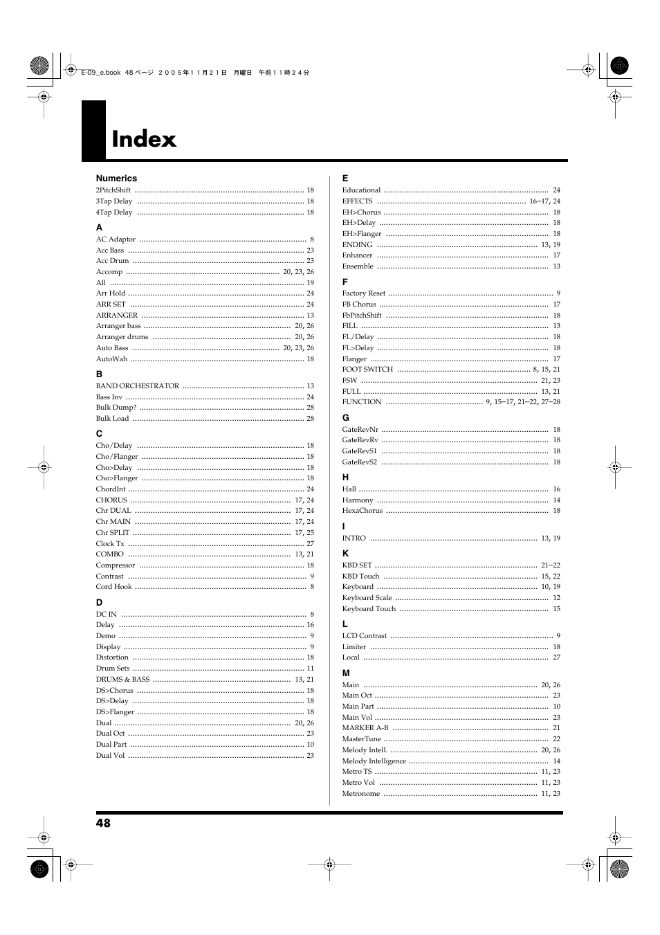 Index | Roland E-09 User Manual | Page 48 / 52