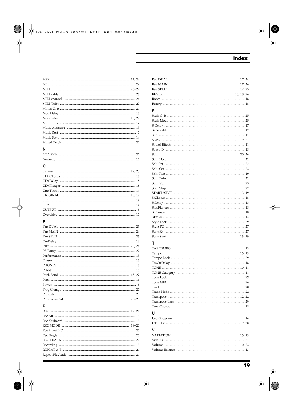 49 index | Roland E-09 User Manual | Page 49 / 52