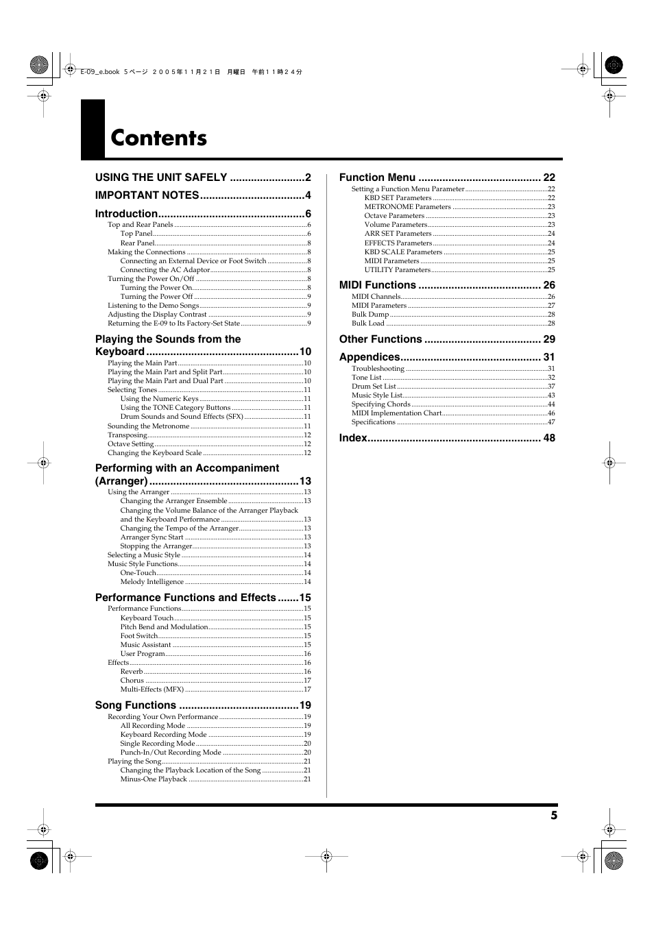 Roland E-09 User Manual | Page 5 / 52