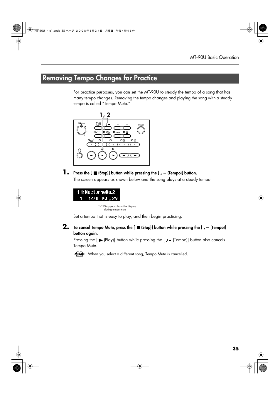 Removing tempo changes for practice | Roland MT-90U User Manual | Page 35 / 72