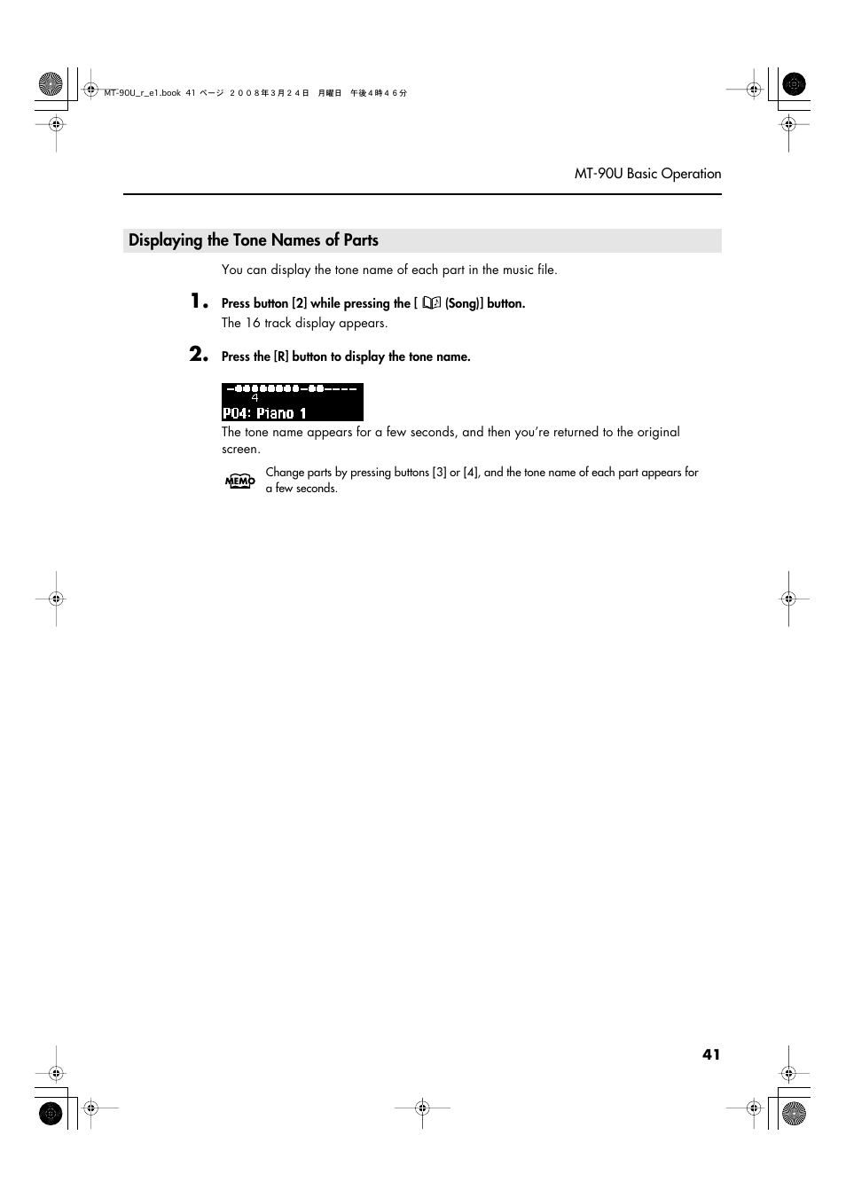 Displaying the tone names of parts | Roland MT-90U User Manual | Page 41 / 72