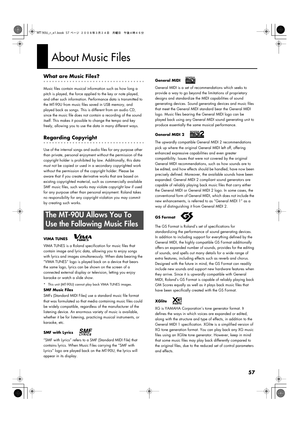 About music files | Roland MT-90U User Manual | Page 57 / 72