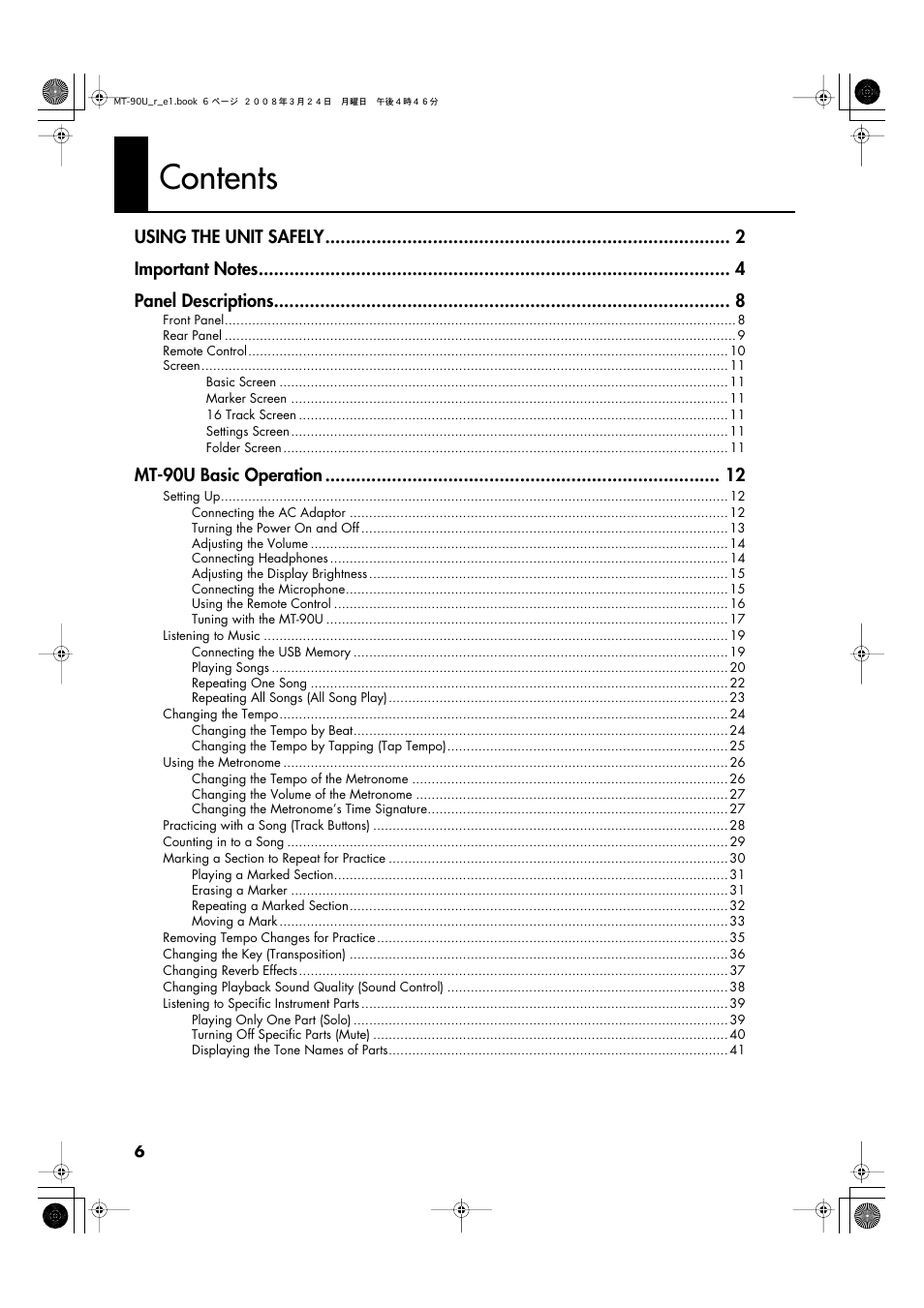 Roland MT-90U User Manual | Page 6 / 72