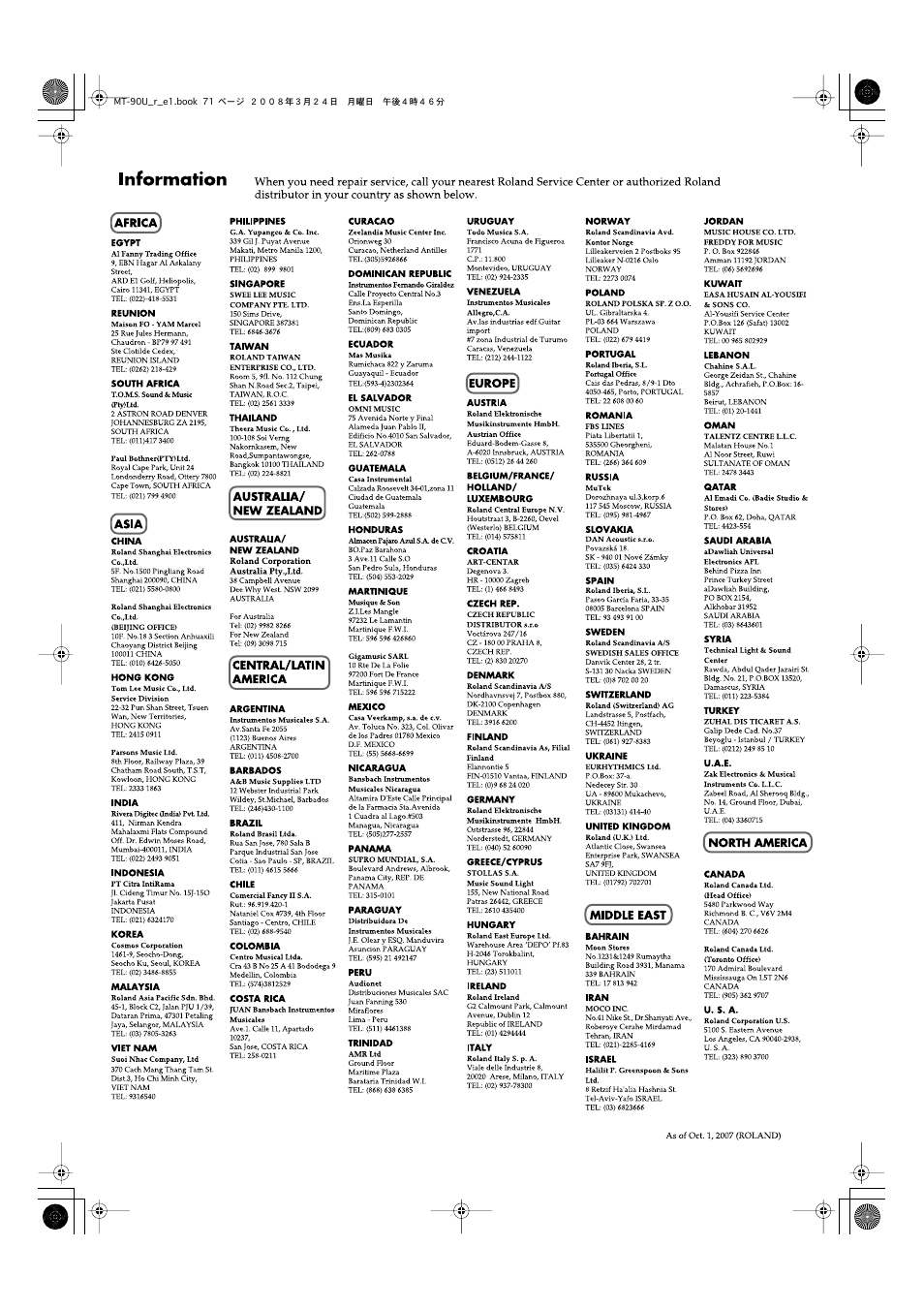 Roland MT-90U User Manual | Page 71 / 72