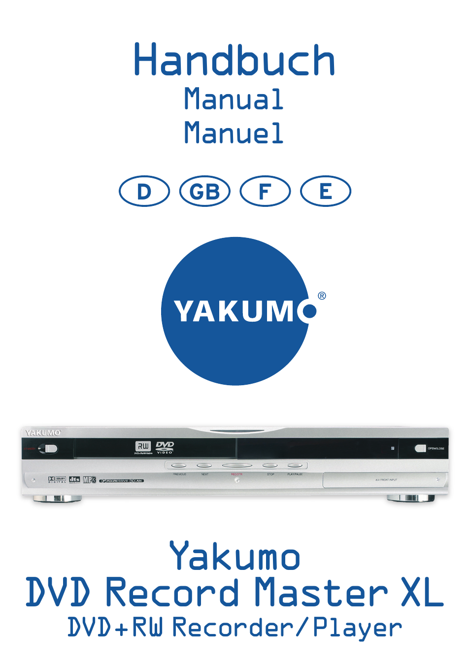 Ritek Yakumo DVD Record MasterXL DVD+RW Recorder/Player User Manual | 43 pages