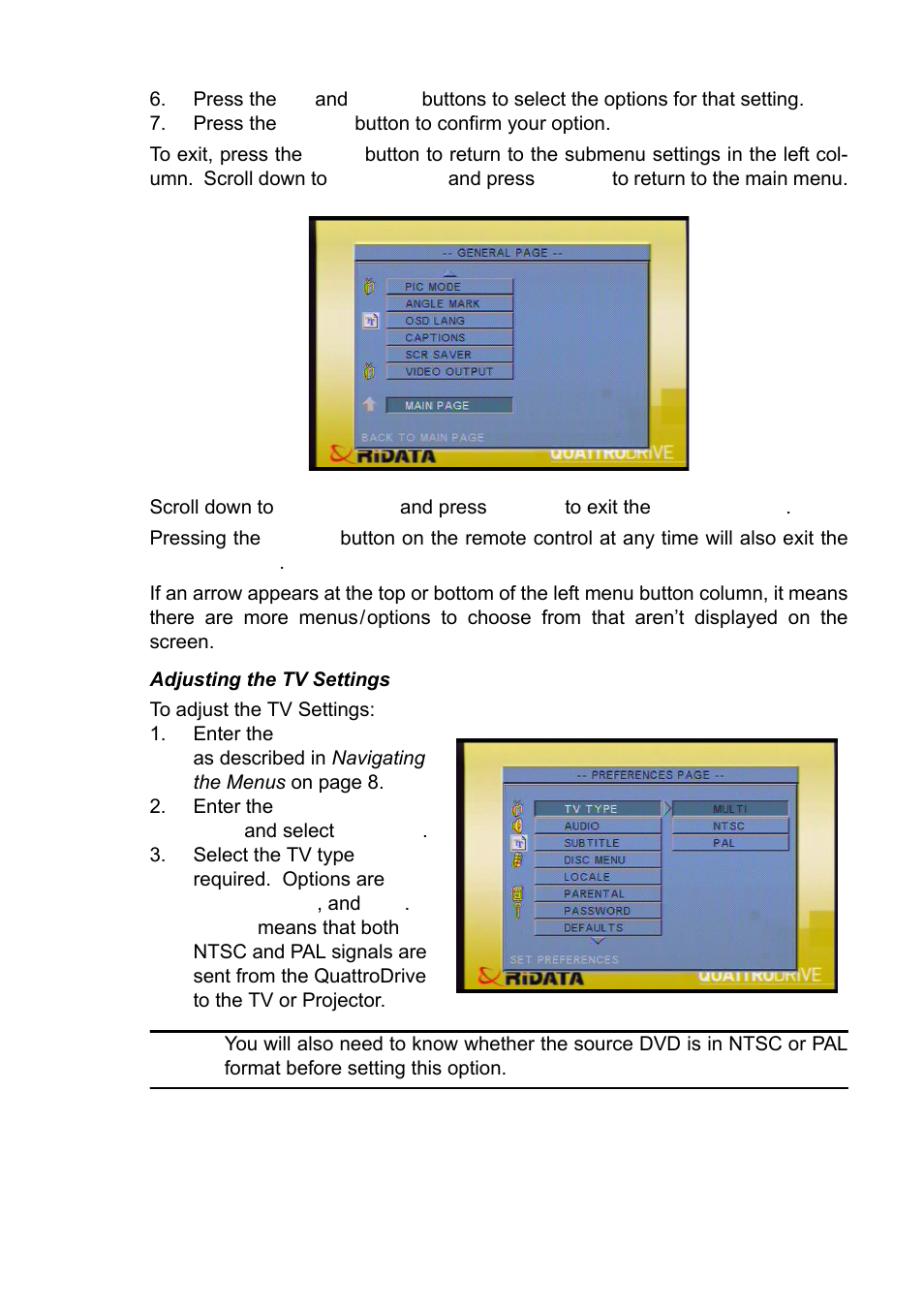 Adjusting the tv settings | Ritek QuattroDrive User Manual | Page 13 / 33