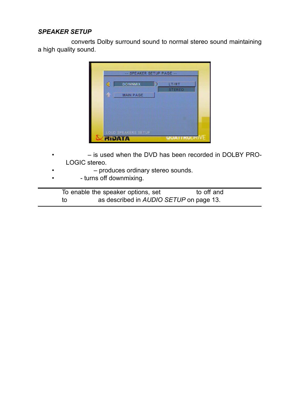 Speaker setup | Ritek QuattroDrive User Manual | Page 16 / 33