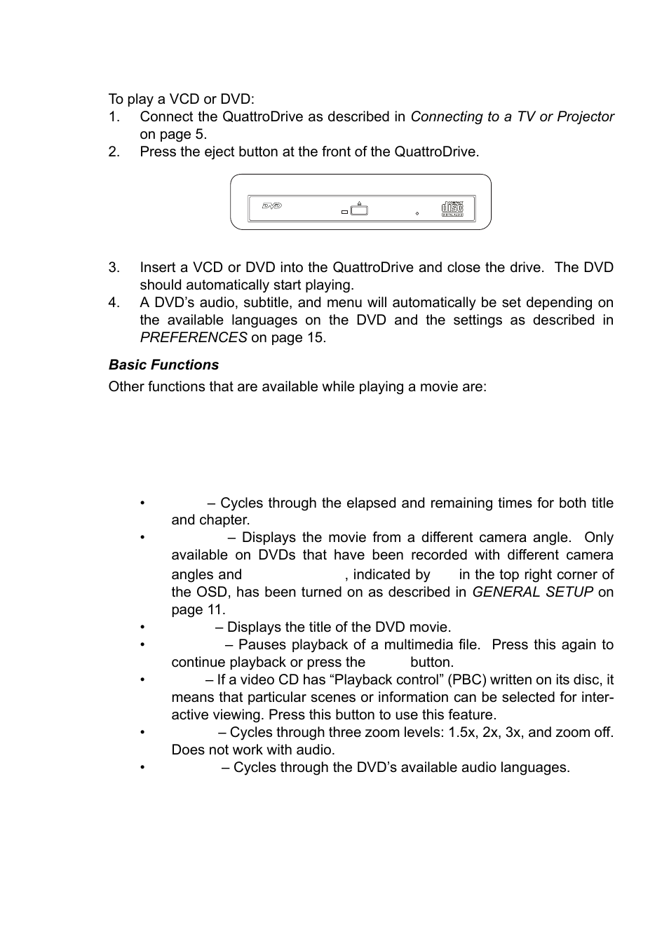 Playing a vcd or dvd, Basic functions | Ritek QuattroDrive User Manual | Page 27 / 33