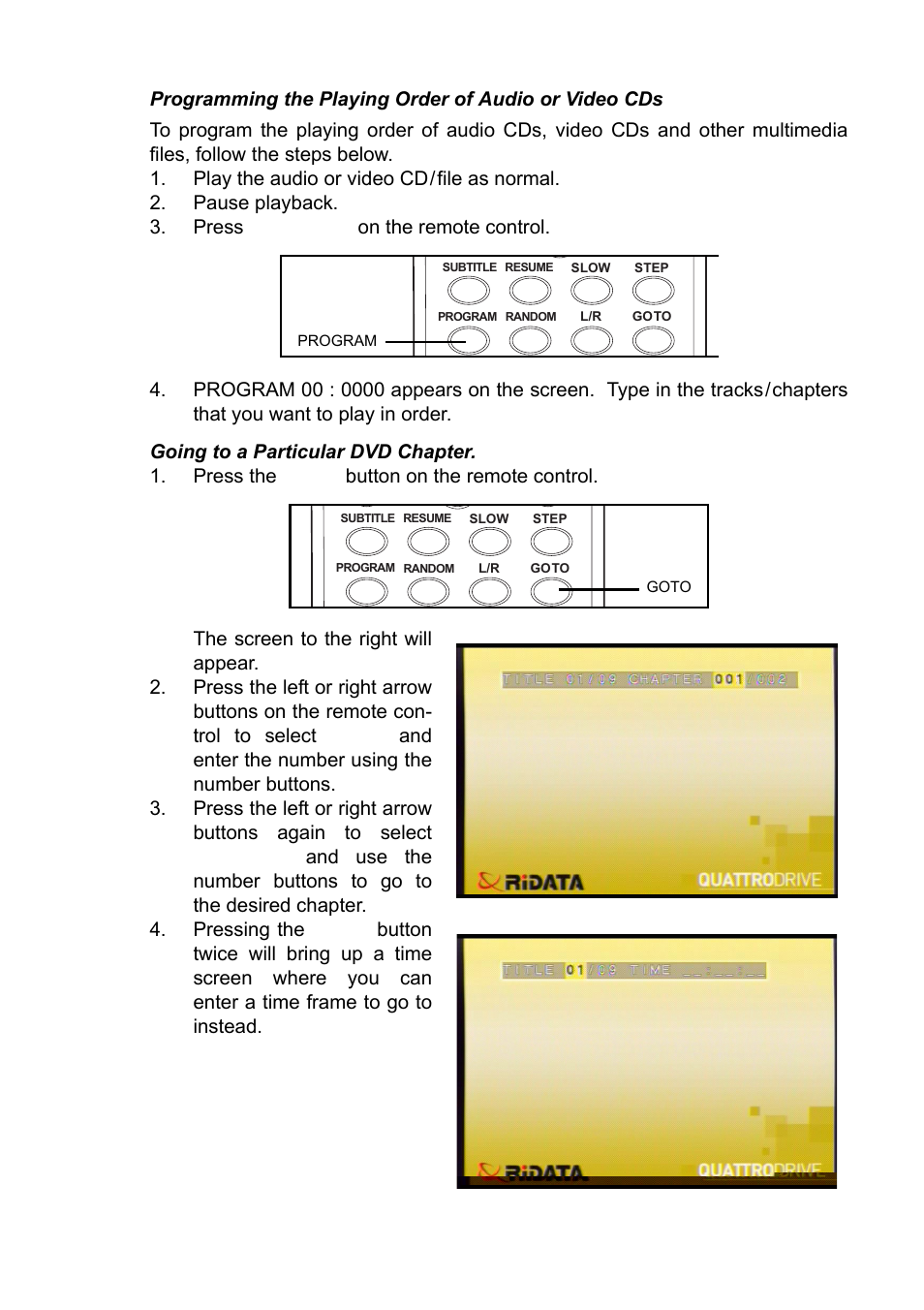 Going to a particular dvd chapter, Using quattrodrive 25 | Ritek QuattroDrive User Manual | Page 29 / 33