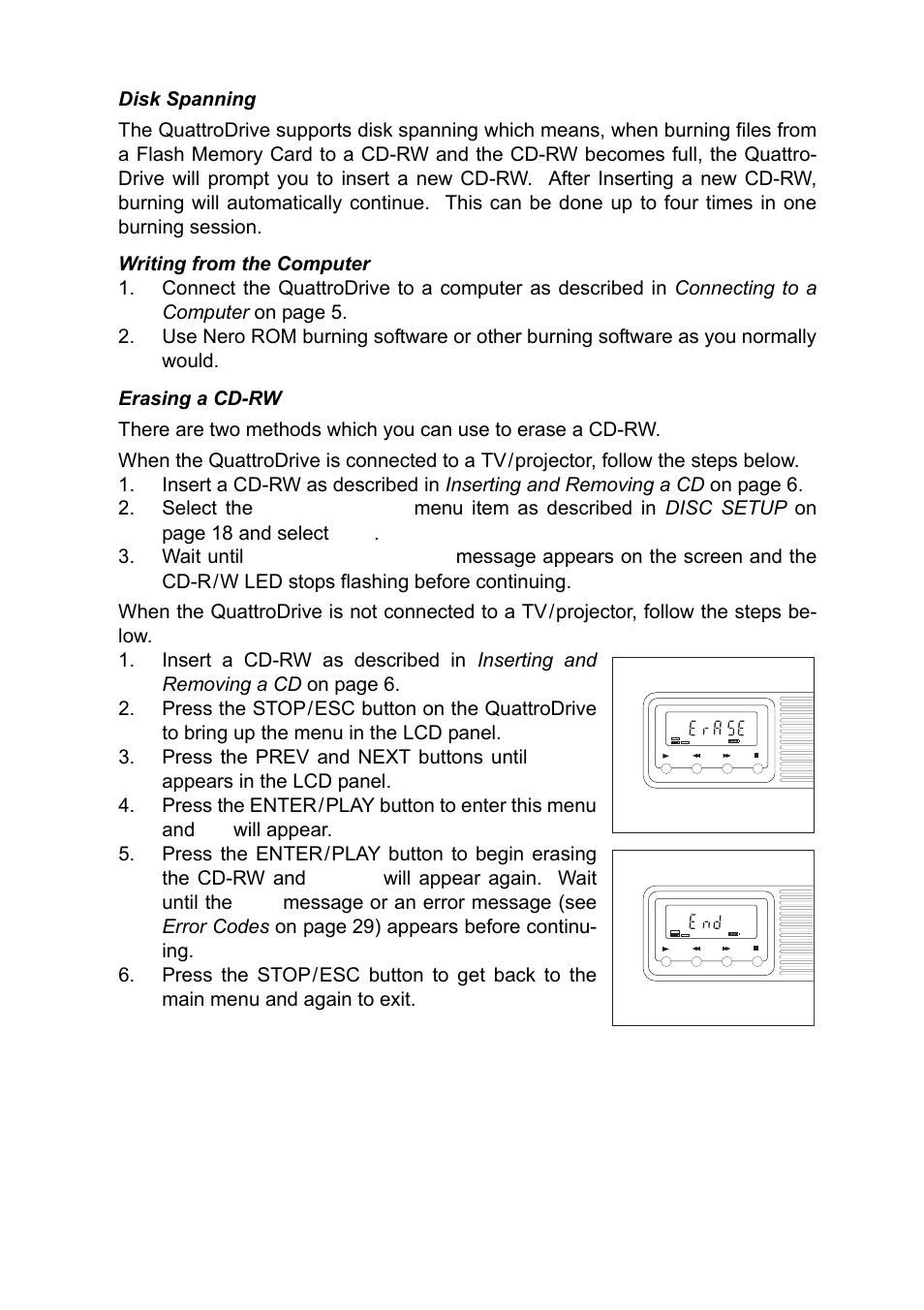 Disk spanning, Writing from the computer, Erasing a cd-rw | Ritek QuattroDrive User Manual | Page 32 / 33