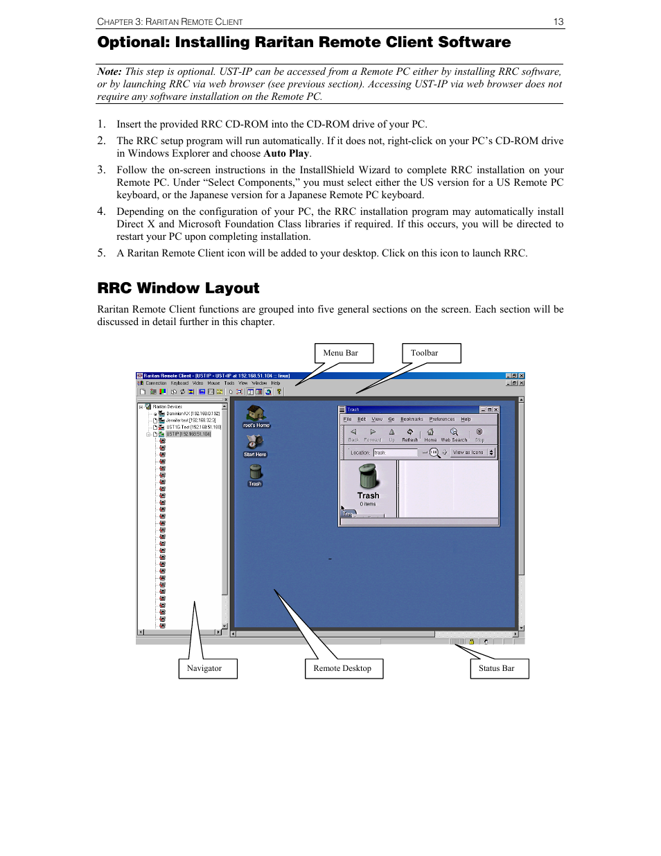 Rrc window layout | Raritan Computer UST-IP User Manual | Page 19 / 64