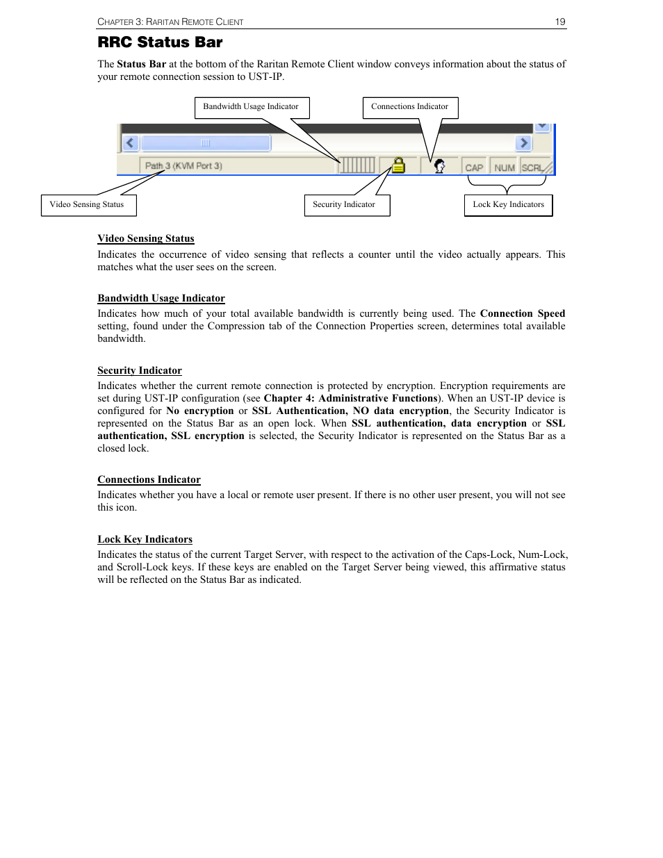 Rrc status bar | Raritan Computer UST-IP User Manual | Page 25 / 64