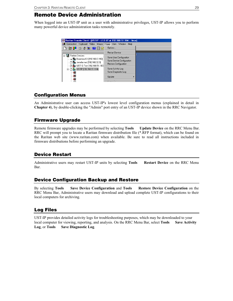 Remote device administration | Raritan Computer UST-IP User Manual | Page 35 / 64