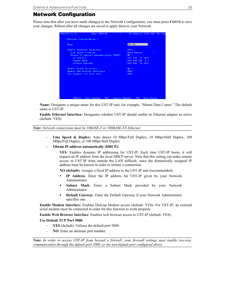 Network configuration | Raritan Computer UST-IP User Manual | Page 39 / 64
