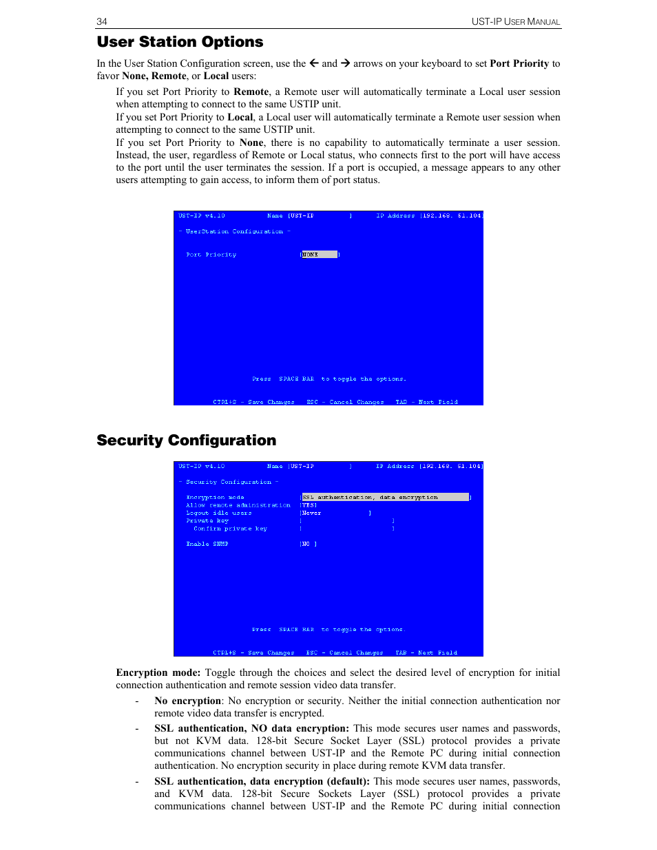User station options, Security configuration | Raritan Computer UST-IP User Manual | Page 40 / 64