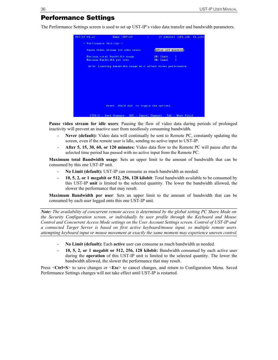 Performance settings | Raritan Computer UST-IP User Manual | Page 42 / 64