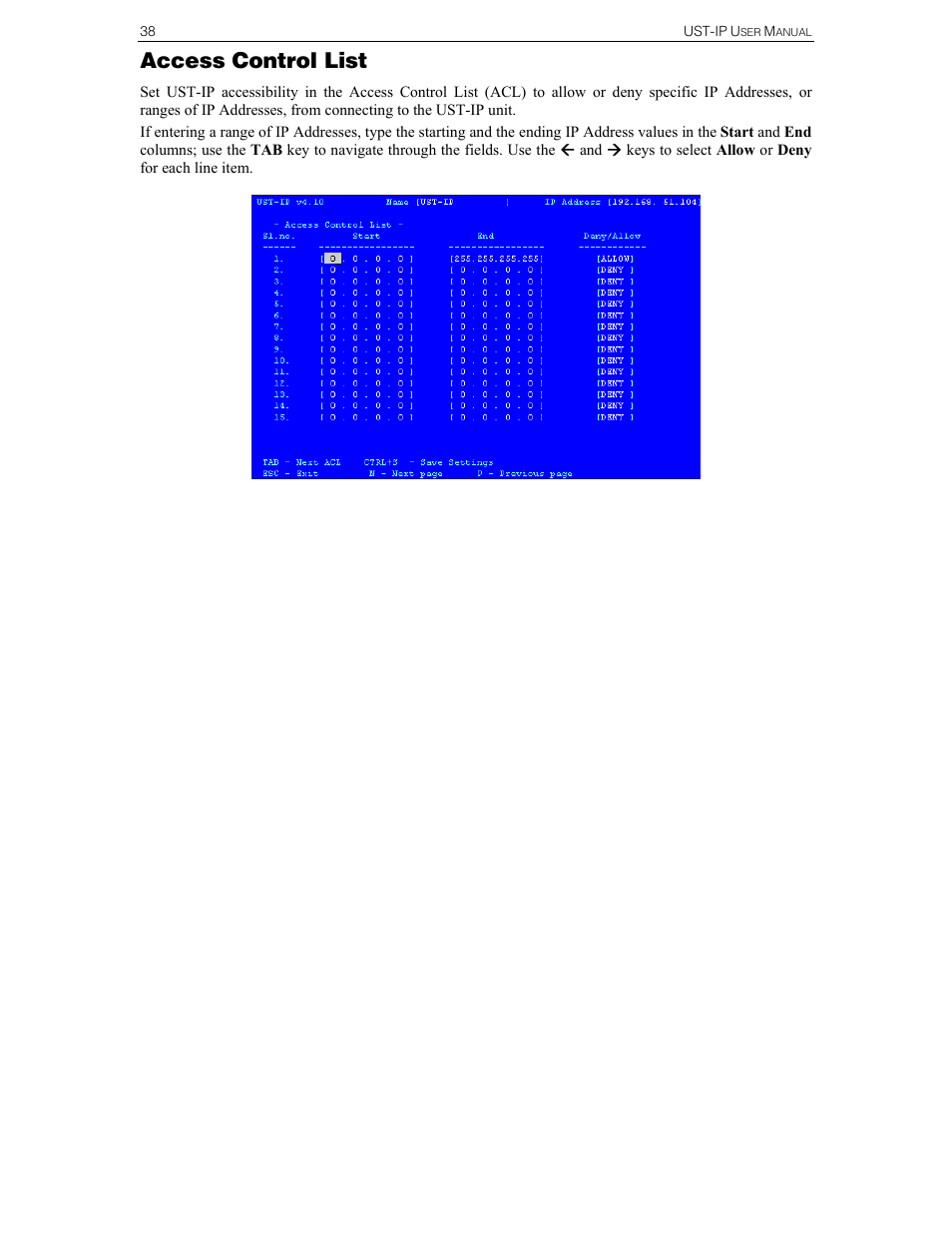 Access control list | Raritan Computer UST-IP User Manual | Page 44 / 64