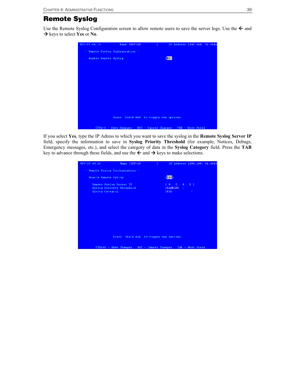 Remote syslog | Raritan Computer UST-IP User Manual | Page 45 / 64