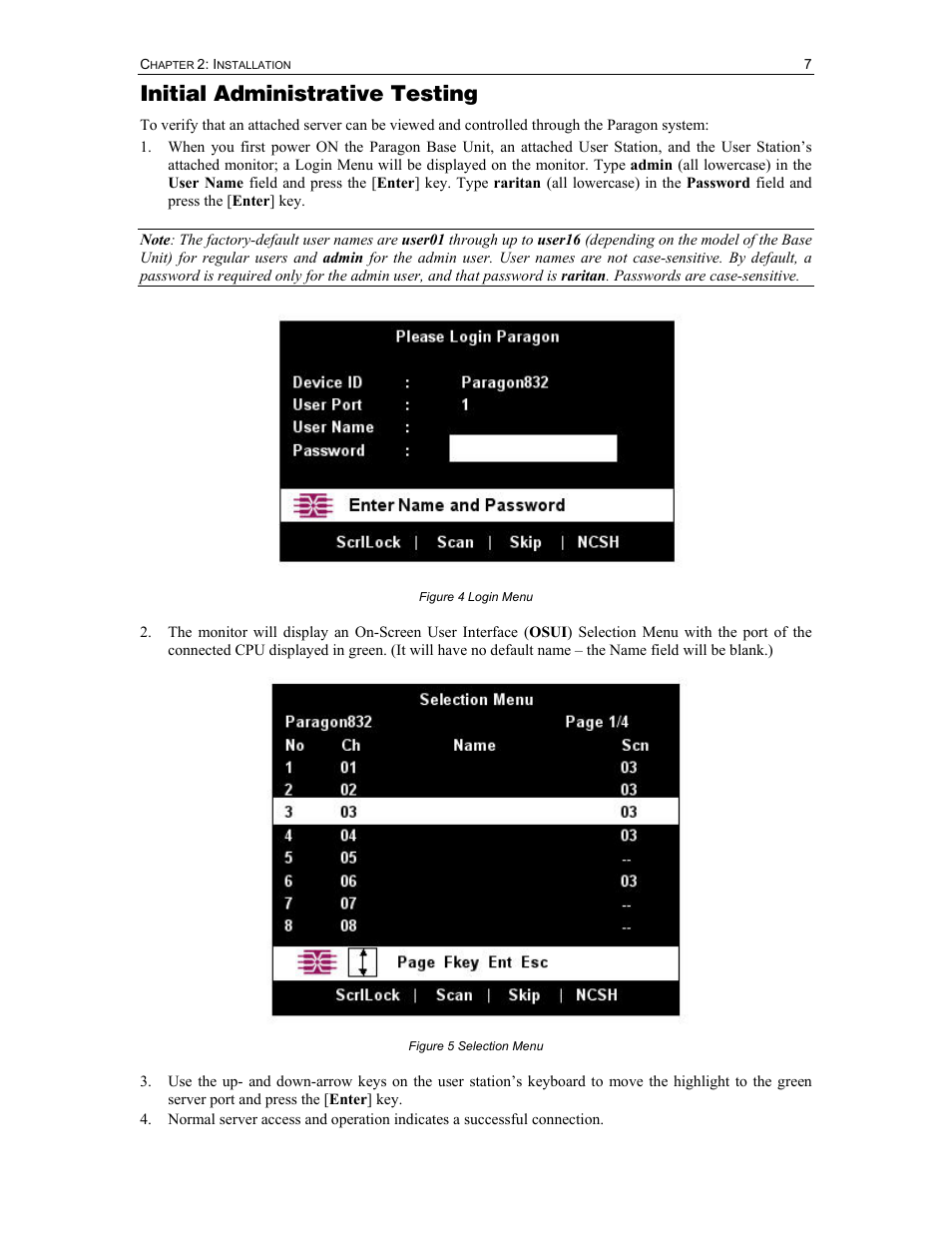 Initial administrative testing | Raritan Computer Paragon P2-UMT1664M User Manual | Page 17 / 96