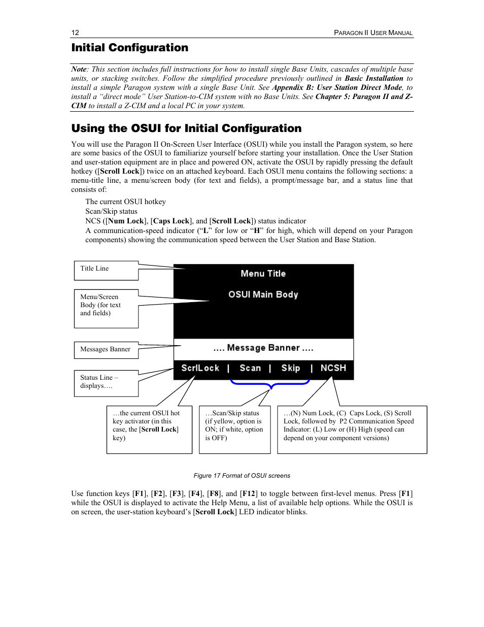 Initial configuration, Using the osui for initial configuration | Raritan Computer Paragon P2-UMT1664M User Manual | Page 22 / 96