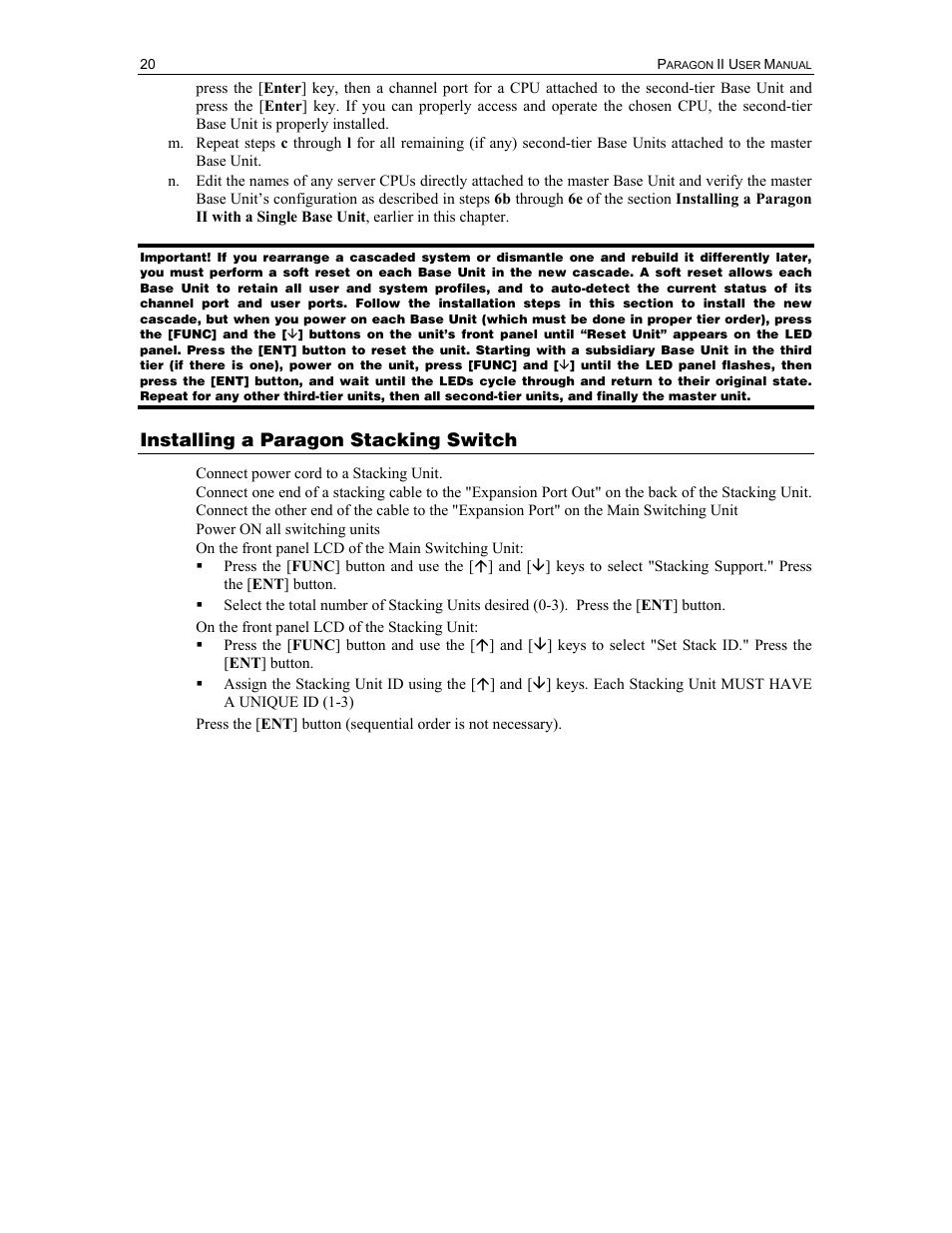 Installing a paragon stacking switch | Raritan Computer Paragon P2-UMT1664M User Manual | Page 30 / 96