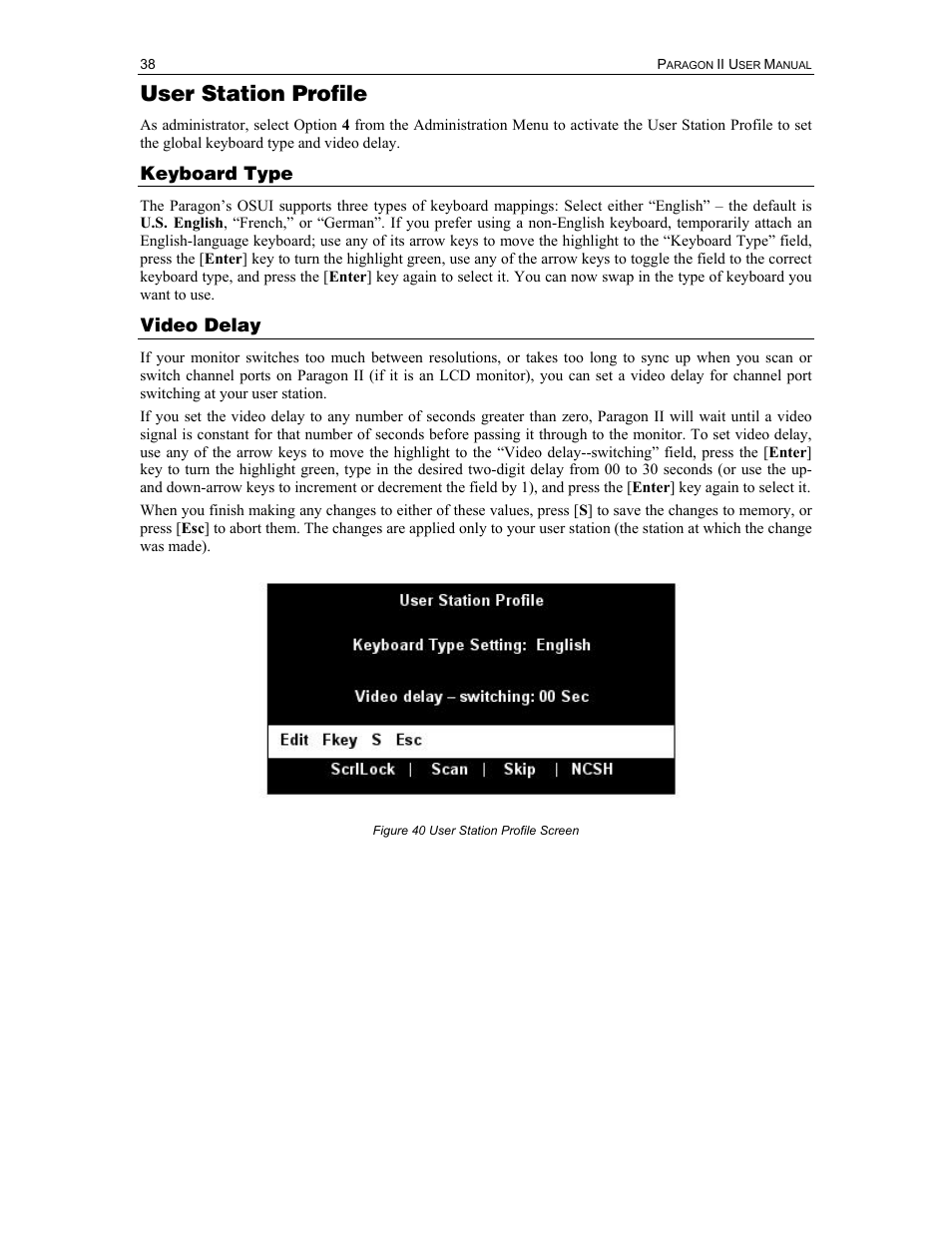 User station profile, Keyboard type, Video delay | Raritan Computer Paragon P2-UMT1664M User Manual | Page 48 / 96