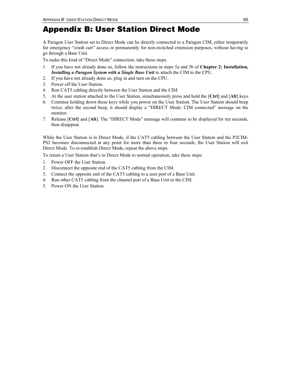 Appendix b: user station direct mode | Raritan Computer Paragon P2-UMT1664M User Manual | Page 75 / 96