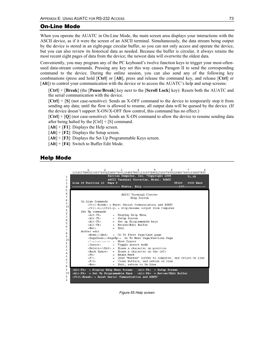 On-line mode, Help mode | Raritan Computer Paragon P2-UMT1664M User Manual | Page 83 / 96