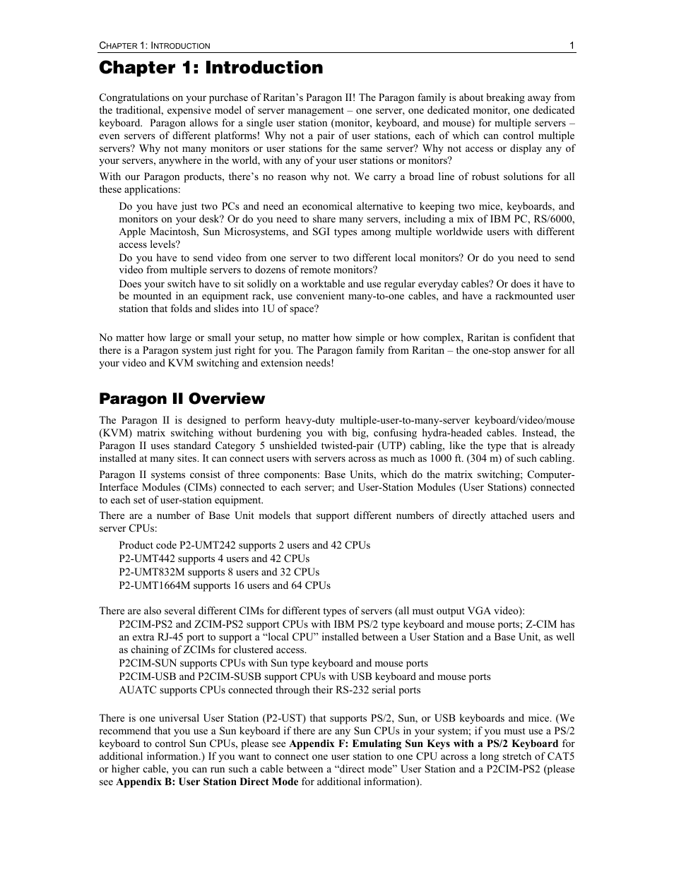 Chapter 1: introduction, Paragon ii overview | Raritan Computer II User Manual | Page 11 / 96