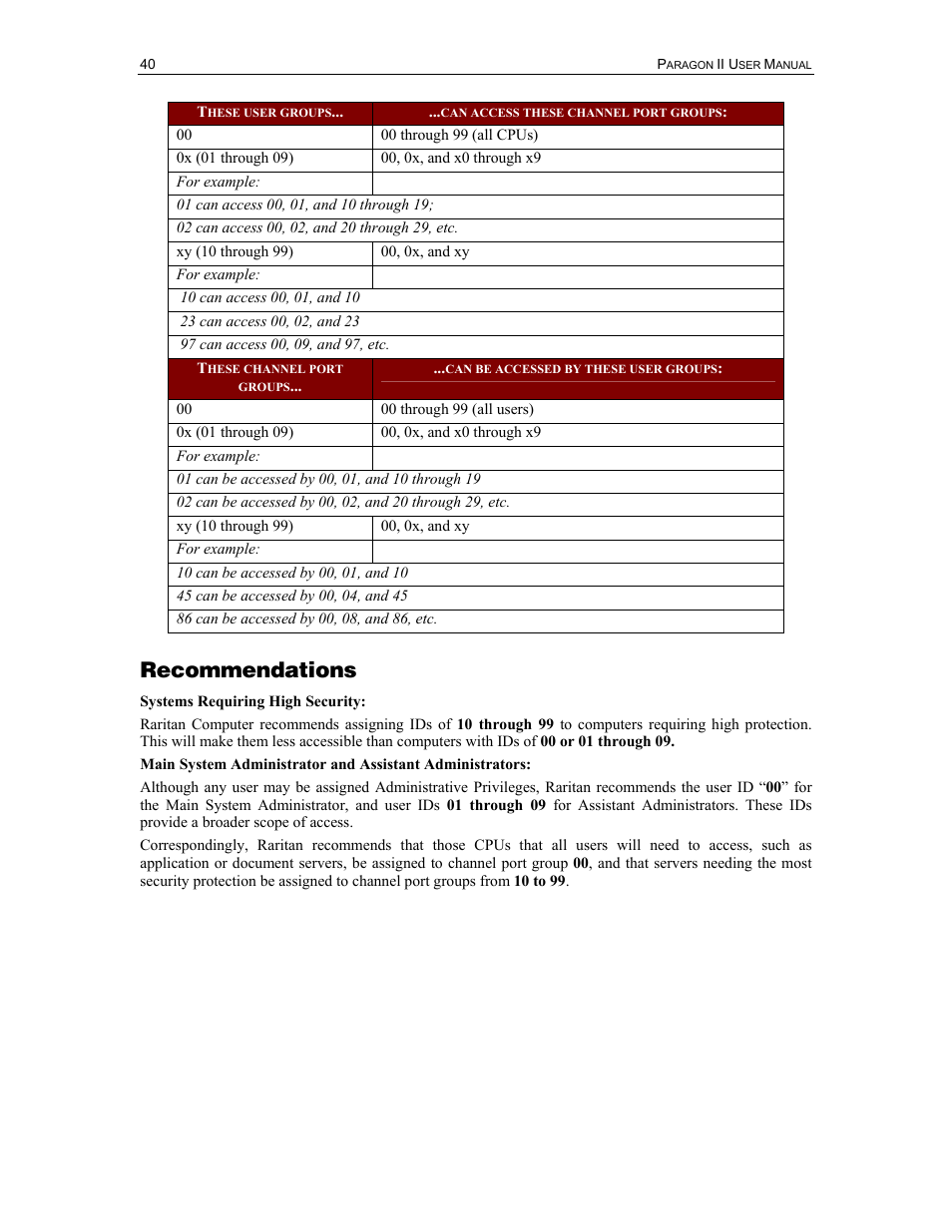 Recommendations | Raritan Computer II User Manual | Page 50 / 96