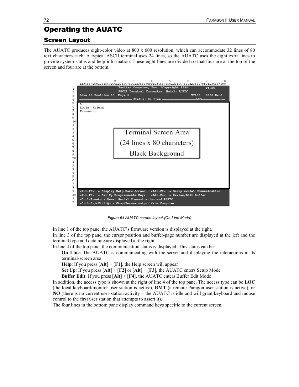Operating the auatc, Screen layout | Raritan Computer II User Manual | Page 82 / 96
