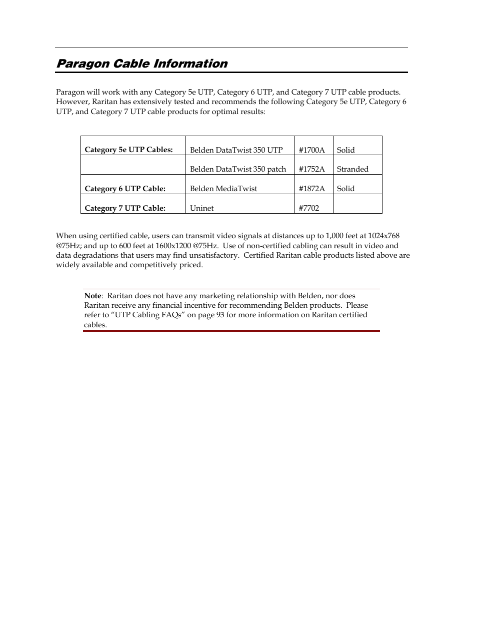 Paragon cable information | Raritan Computer Paragon switch User Manual | Page 12 / 117
